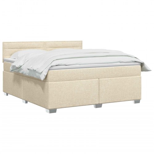 Boksmadras med topmadras cremefarvet 140 x 190 cm stof