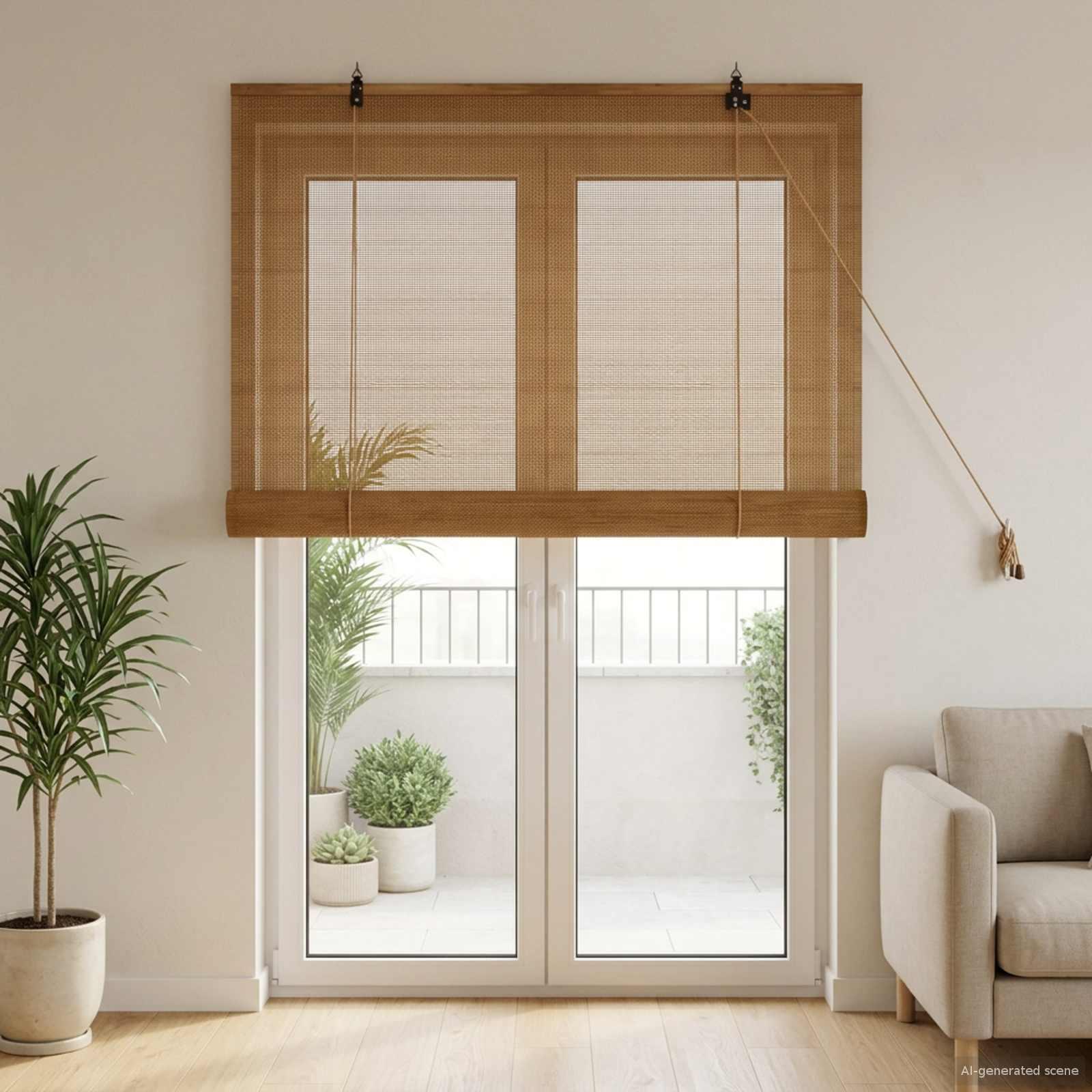 Rullegardin i bambus brun 120 x 220 cm billede