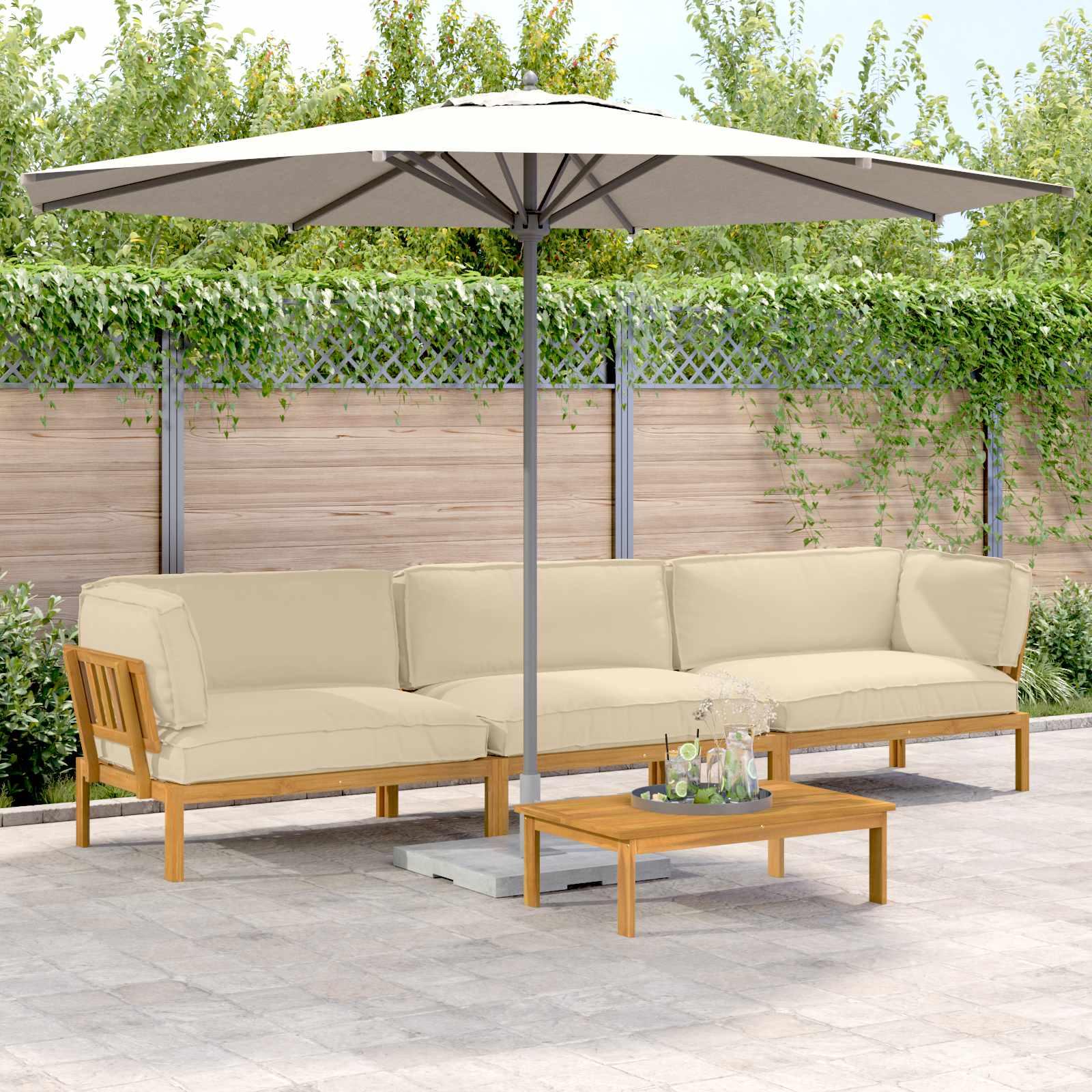 Lounge sofa sæt med puder 4 dele i massivt akacietræ - beige