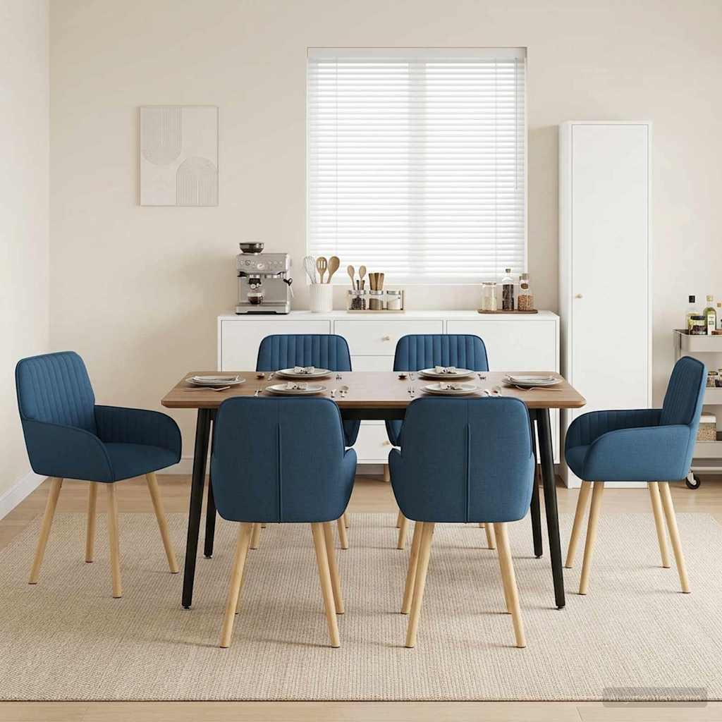 Spisestole med armlæn 6 stk i blå stof - 56,5 x 50 x 87,5 cm billede