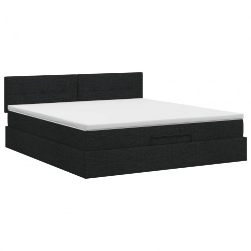 Ottoman seng med opbevaring og madras 140 x 200 cm - sort stof
