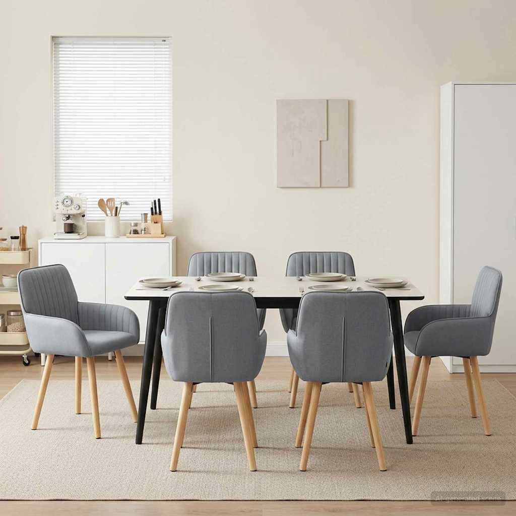 Spisestole 6 stk i lysegråt stof med armlæn 56,5 x 50 x 87,5 cm billede