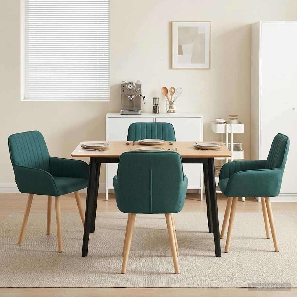 Spisestole 4 stk i stof med armlæn mørkegrøn 56,5 x 50 x 87,5 cm billede
