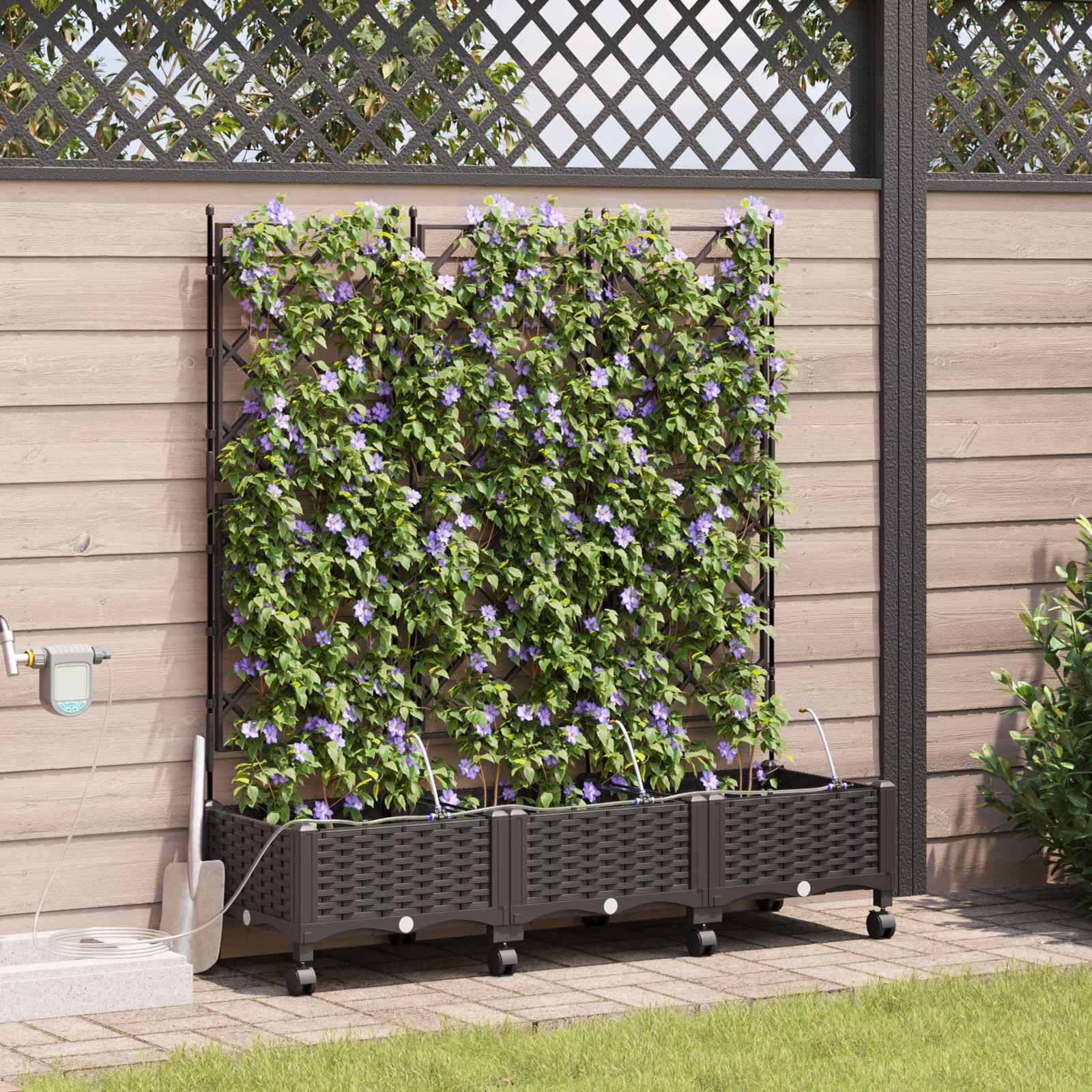 Havekrukke med vanding og hjul 3 stk. brun 120 x 40 x 132 cm billede