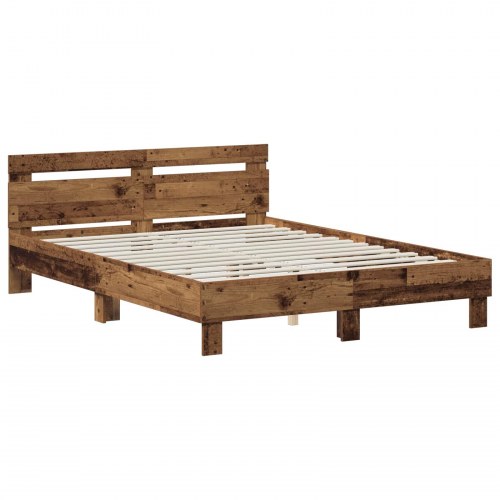 Sengestel med sengegavl i gammelt træ 135 x 190 cm
