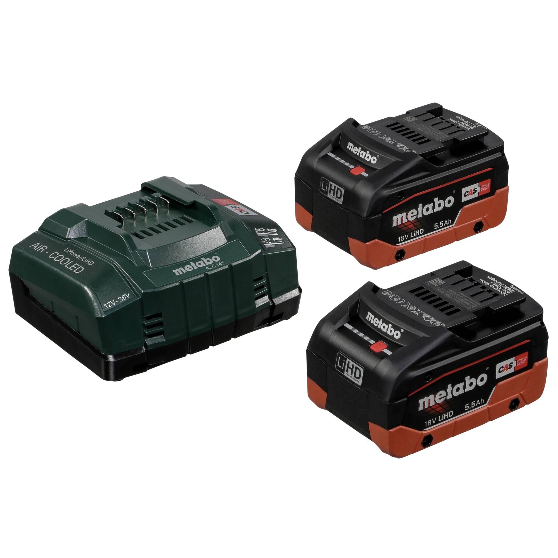 Metabo batterioplader med 2 x 18 V 5,5 Ah Li-Ion-batterier