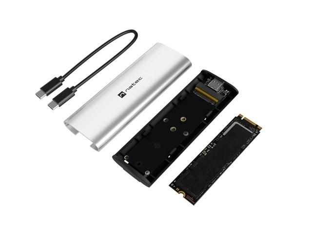 Natec Rhino M.2 NVMe Lite eksternt SSD-kabinet USB-C 3.2 Gen 2 - arktisk sølv billede