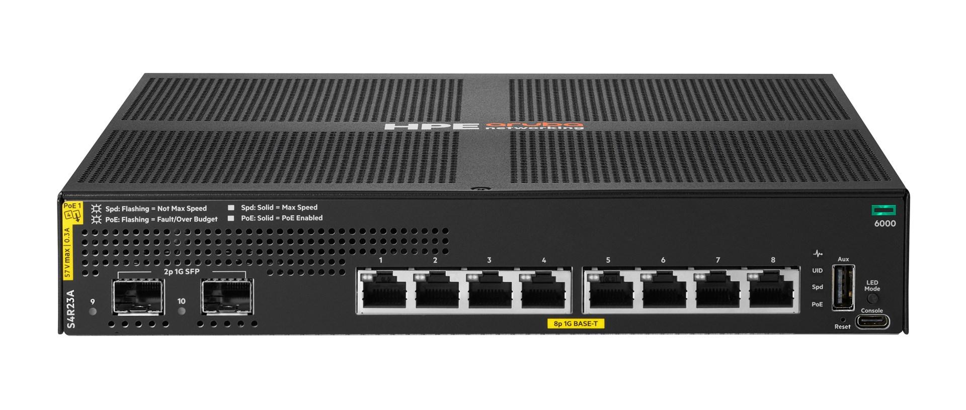 HPE Aruba Networking CX 6000 switch med 8 porte Gigabit PoE og 2 SFP
