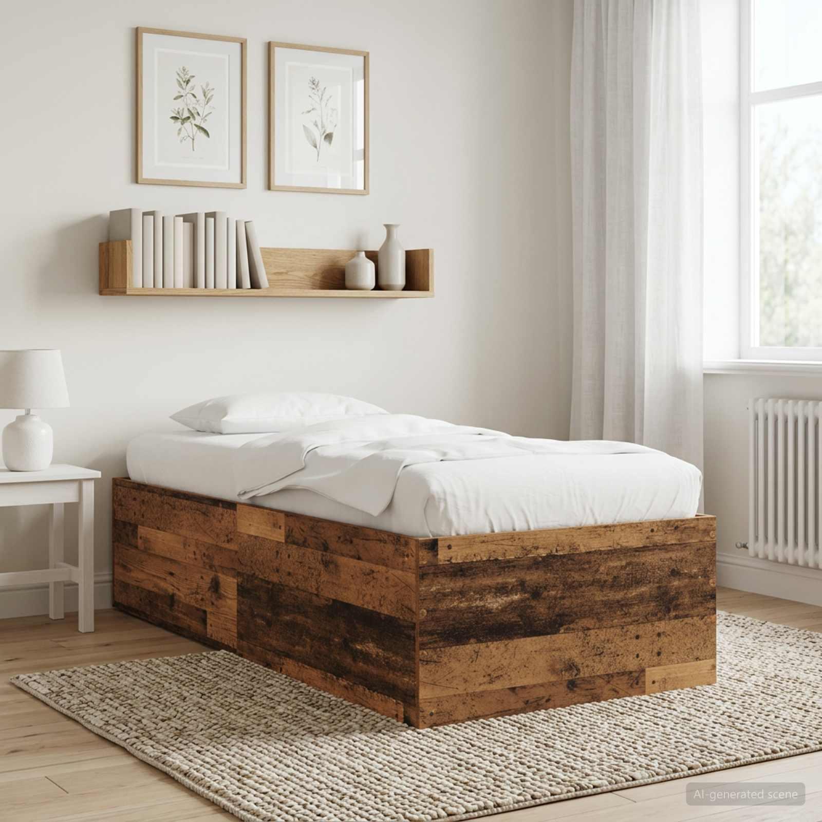 Gulvsengramme i gammelt træ 80 x 200 cm med lamelbund billede