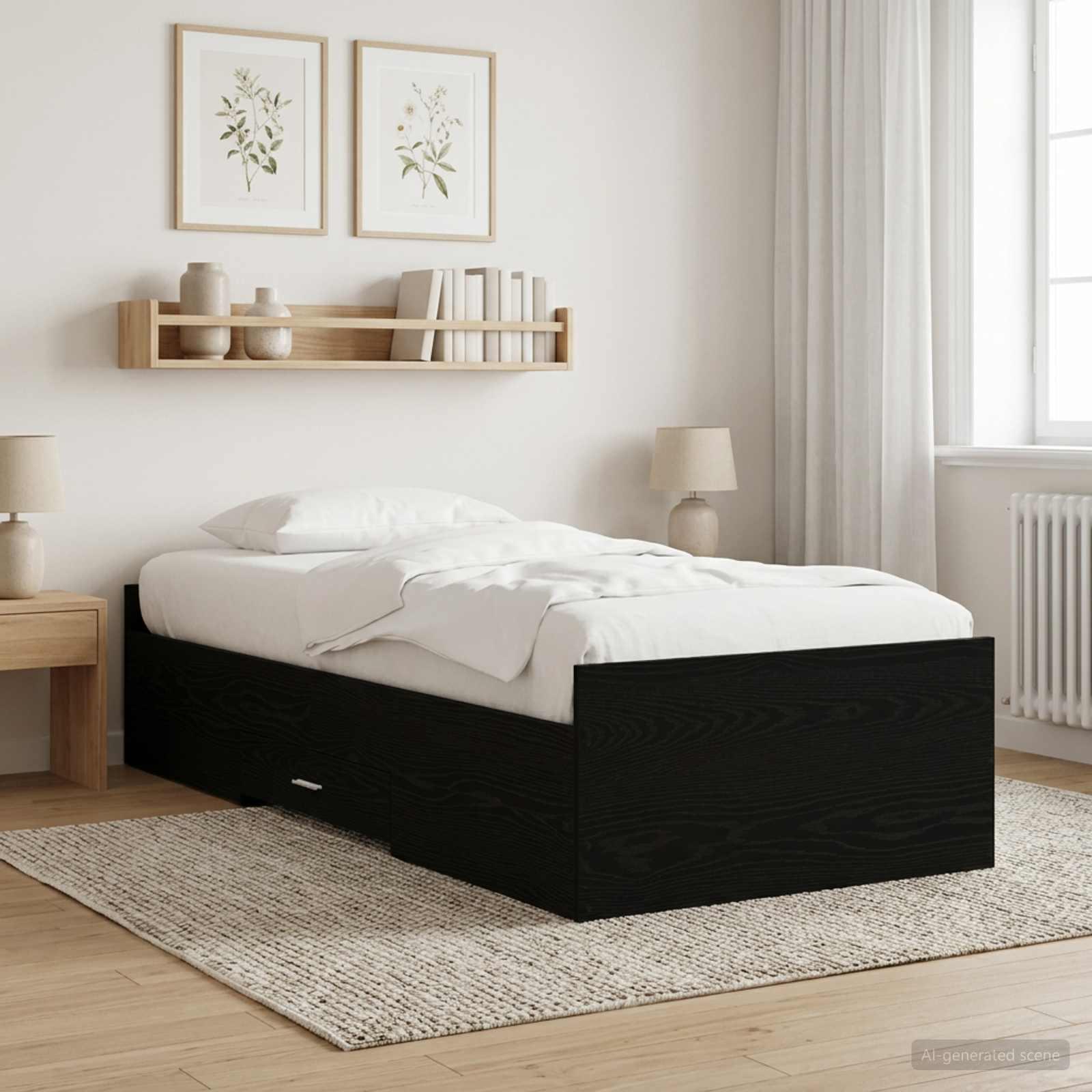 Sengestel med opbevaring i sort eg 80 x 200 cm billede
