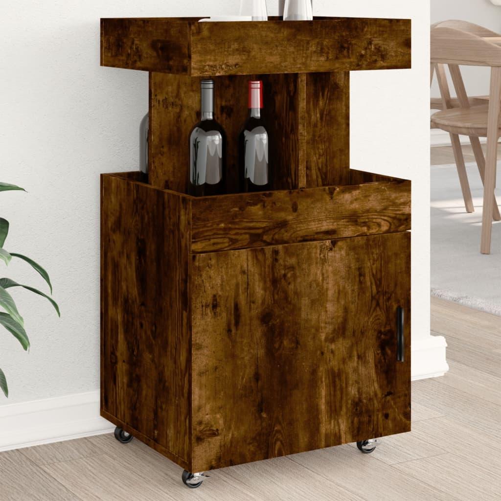 Barvogn med hjul 50 x 41 x 89 cm i konstrueret træ røget egetræsfarve billede