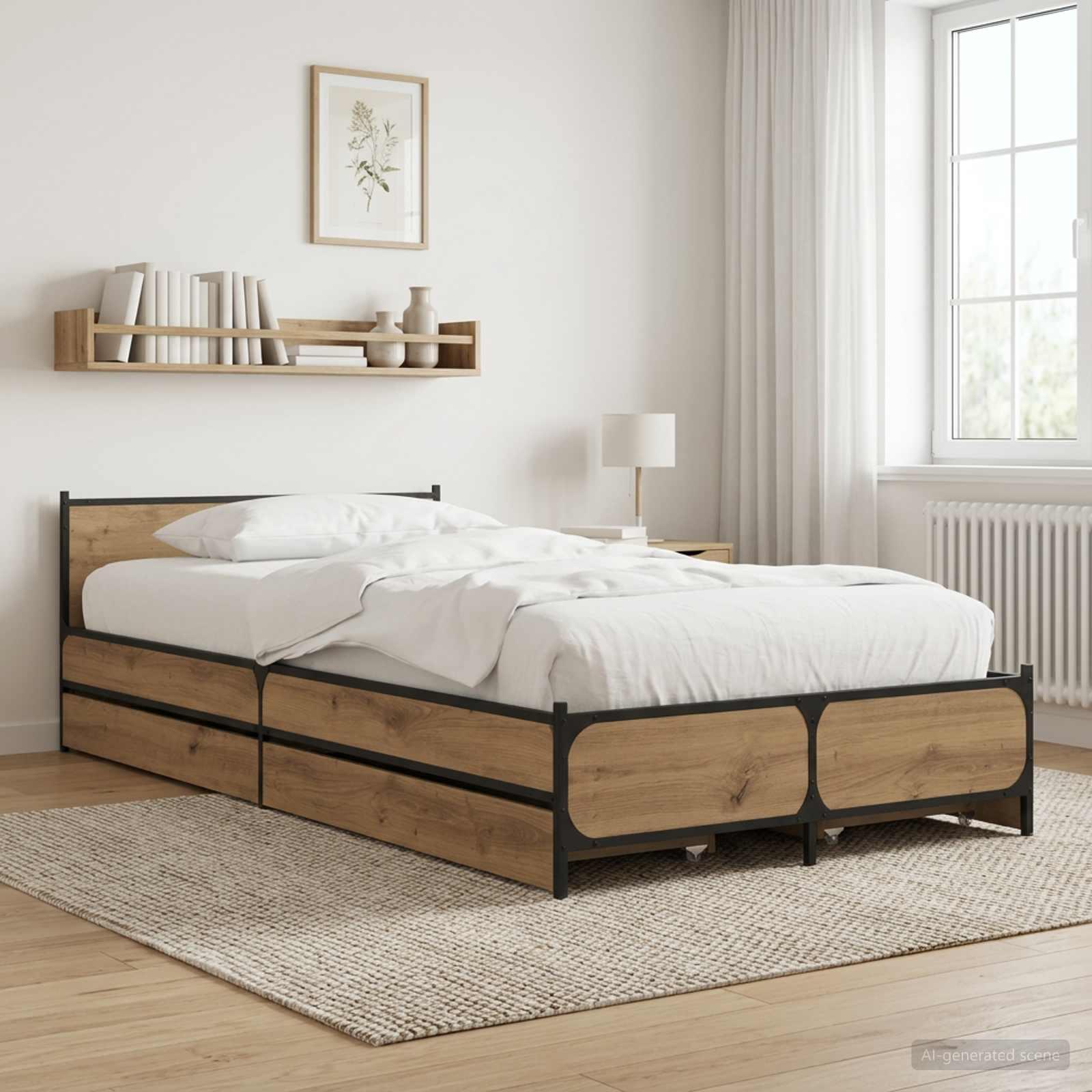 Sengestel med hovedgærde og skuffer 80 x 200 cm i artisan-eg billede