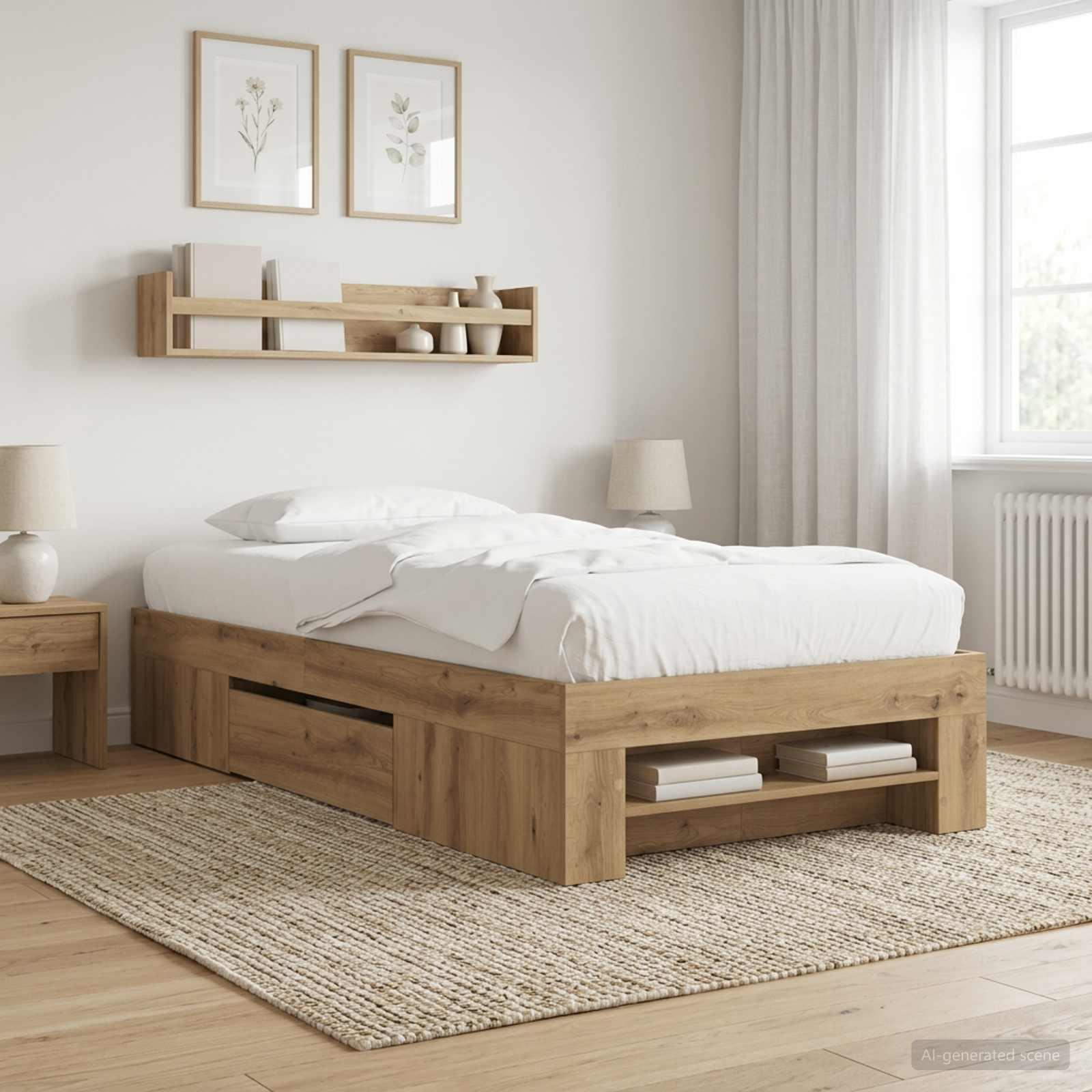 Sengestel med opbevaring 80 x 200 cm i artisan-eg af konstrueret træ billede