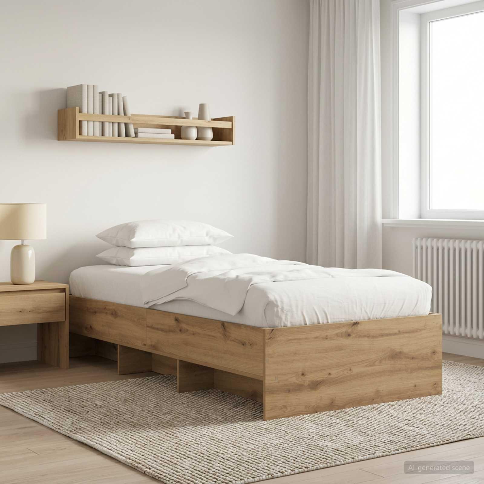 Sengestel med hylde i artisan-eg 80 x 200 cm i konstrueret træ billede