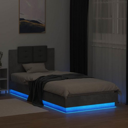 Sengestel med hovedgærde og LED - betongrå