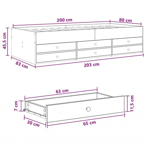 Sengestel med opbevaring 80 x 200 cm - gammelt træ
