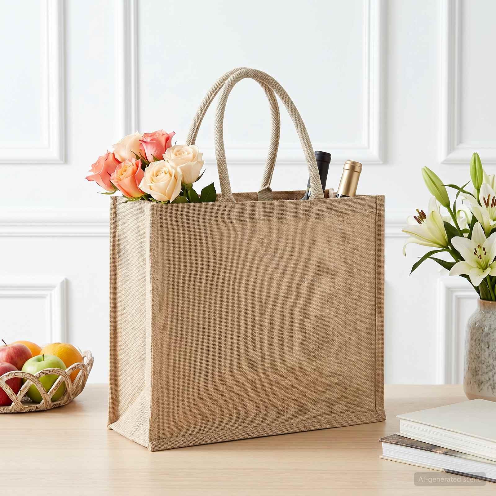 Jute indkøbstasker 10 stk naturfarvet 42 x 33 x 19 cm 100% tossa jute billede