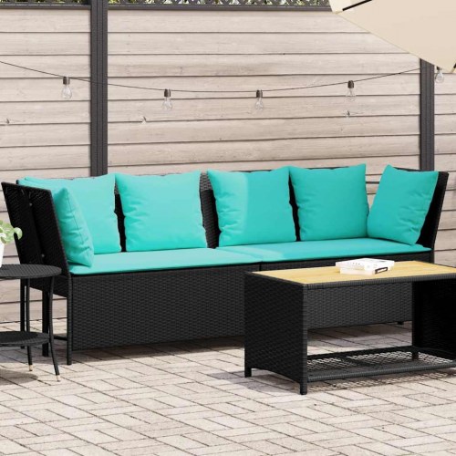 Havesofa med hynder i polyrattan - sort/turkis