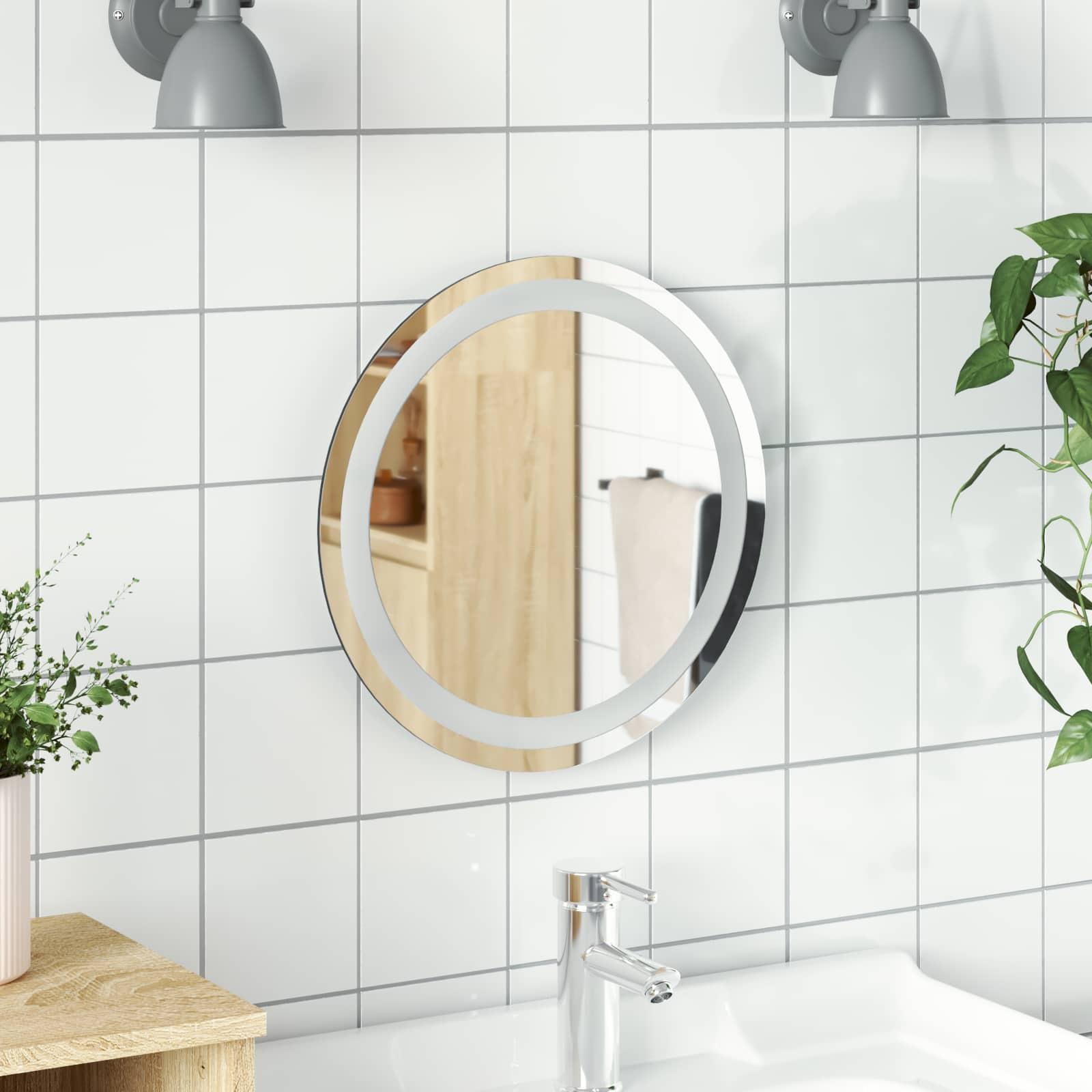 LED badeværelsesspejl transparent Ø 40 cm i hærdet glas