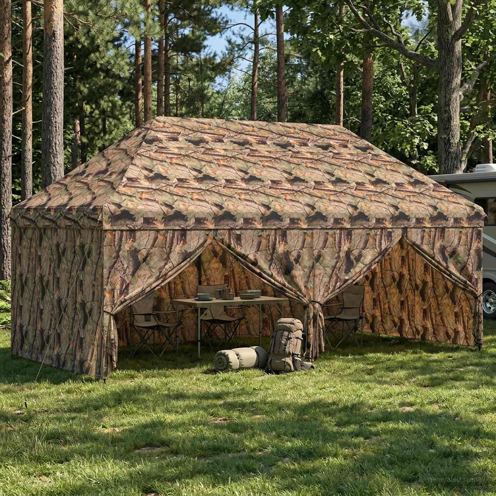 Pop-up skur med 4 sidevægge 3 x 6 m skov camouflage