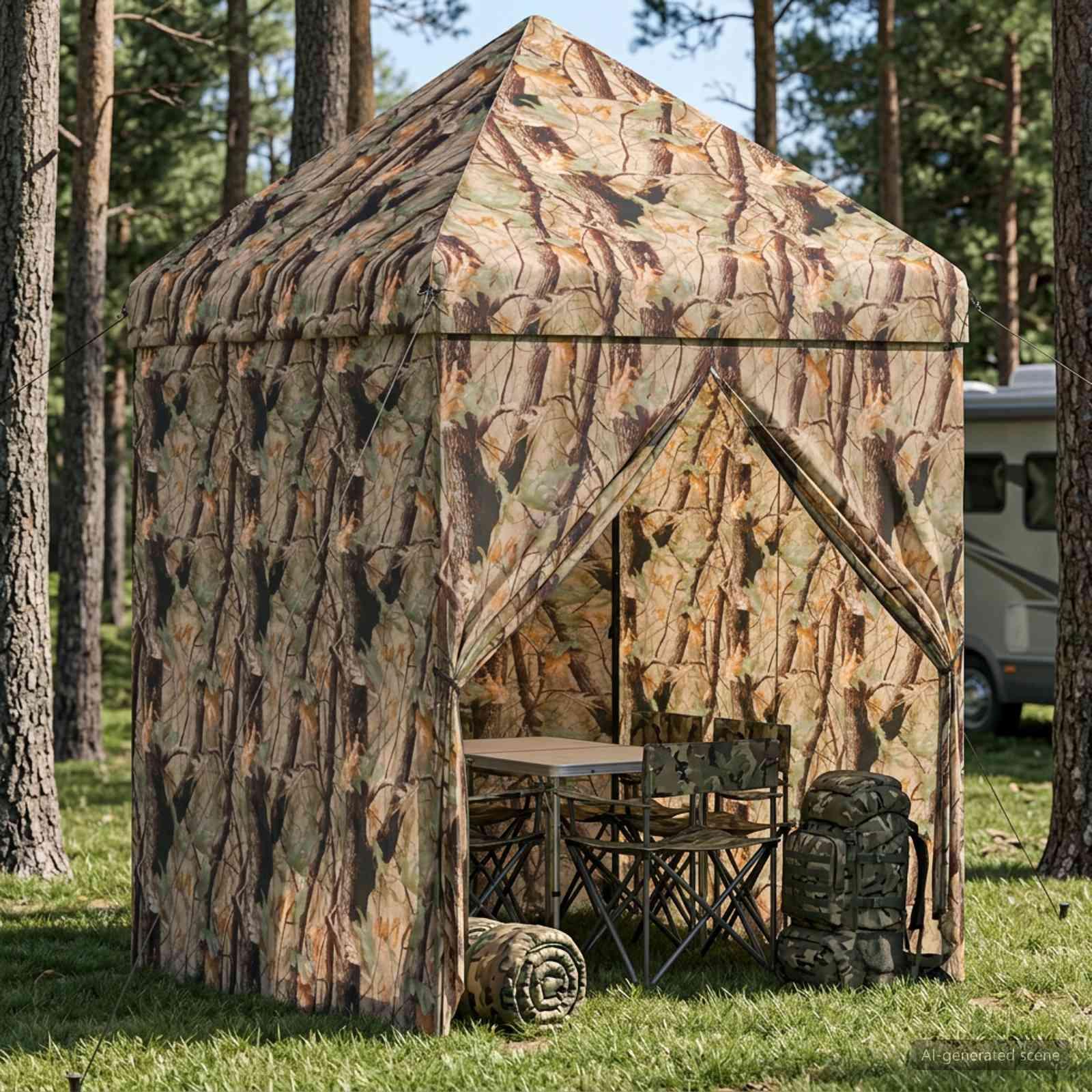 Pop-up skur med 4 sidevægge 2 x 2 m skov camouflage