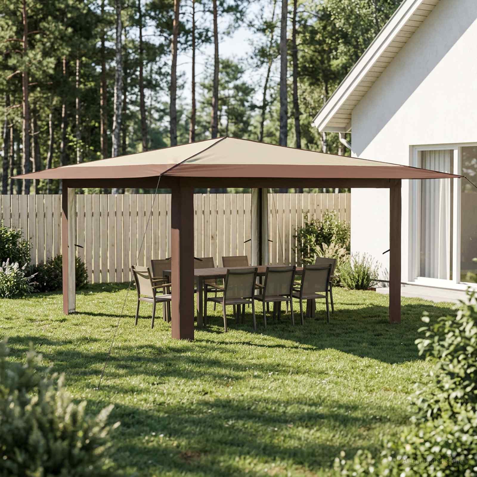 Gazebo uden sidevæg 4 x 4 m creme og brun