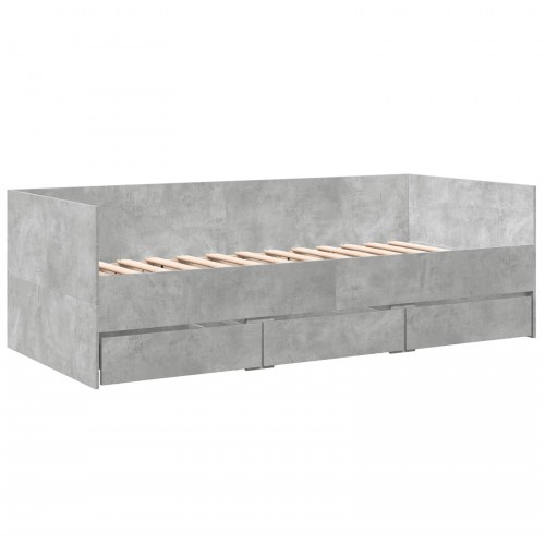 Daybed med 3 skuffer og hovedgærde i betongrå konstrueret træ