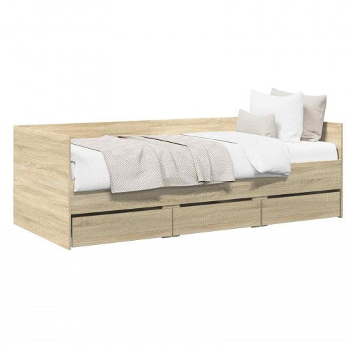 Daybed med skuffer og hovedgærde i sonoma-eg konstrueret træ