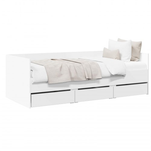 Daybed med 3 skuffer og hovedgærde i hvid konstrueret træ