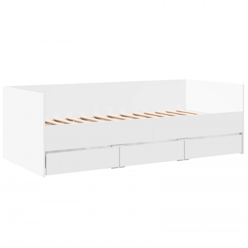 Daybed med 3 skuffer og hovedgærde i hvid konstrueret træ