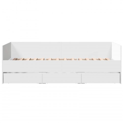 Daybed med 3 skuffer og hovedgærde i hvid konstrueret træ