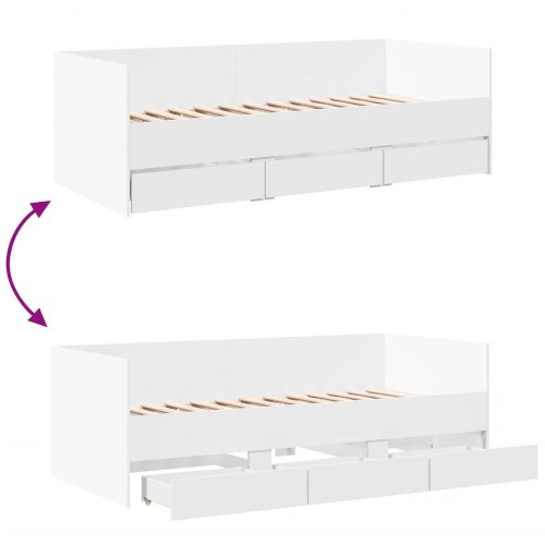 Daybed med 3 skuffer og hovedgærde i hvid konstrueret træ