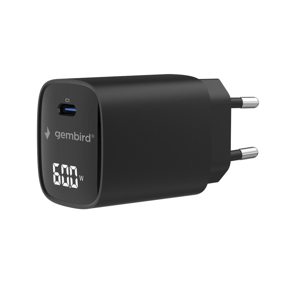Gembird TA-UC-1C-PD60LCD-01-BK 60 W USB-C hurtigoplader med LCD, sort