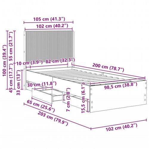 Sengestel med opbevaring og hovedgærde i sonoma-eg 100 x 200 cm