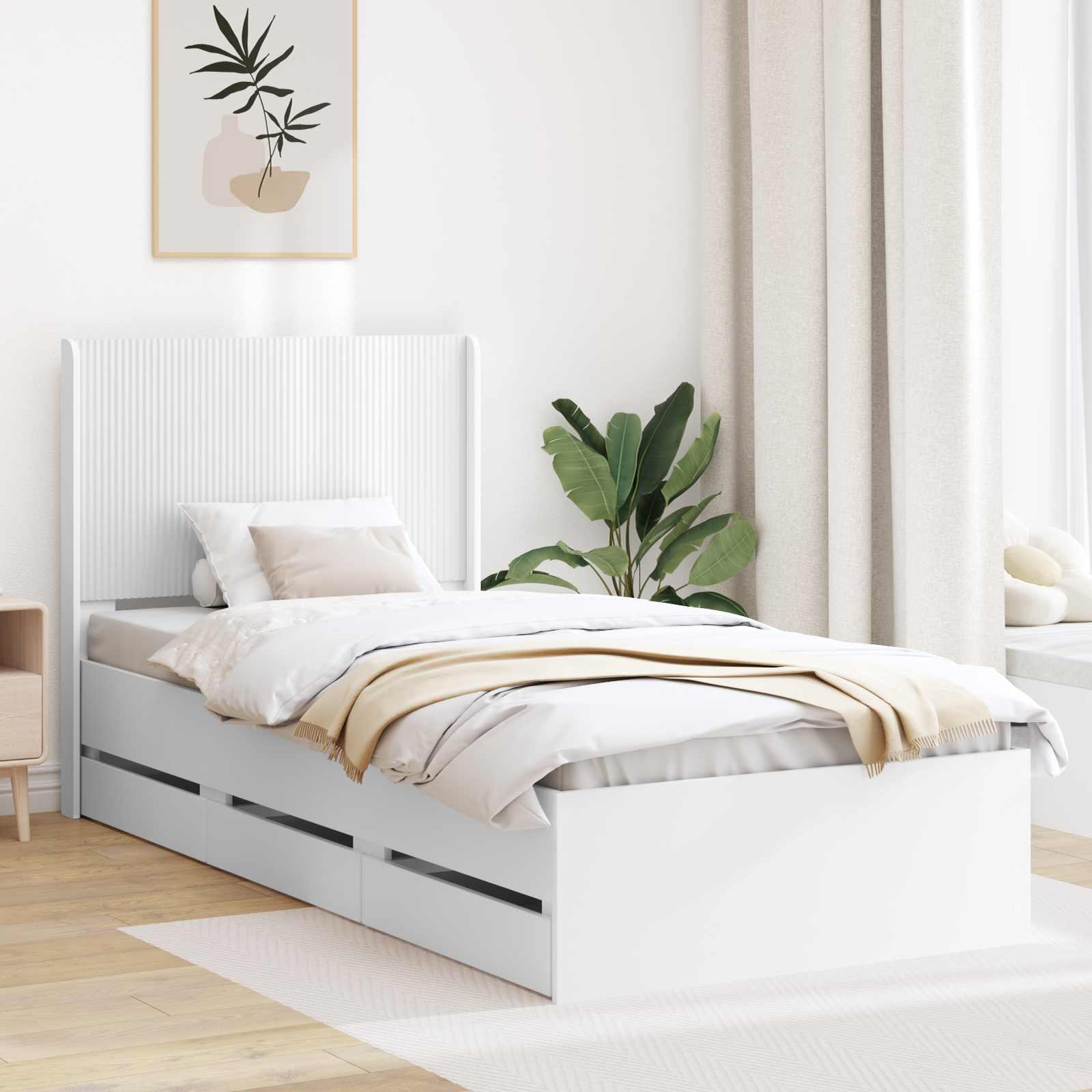 Sengestel med opbevaring og hovedgærde 100 x 200 cm - hvid billede