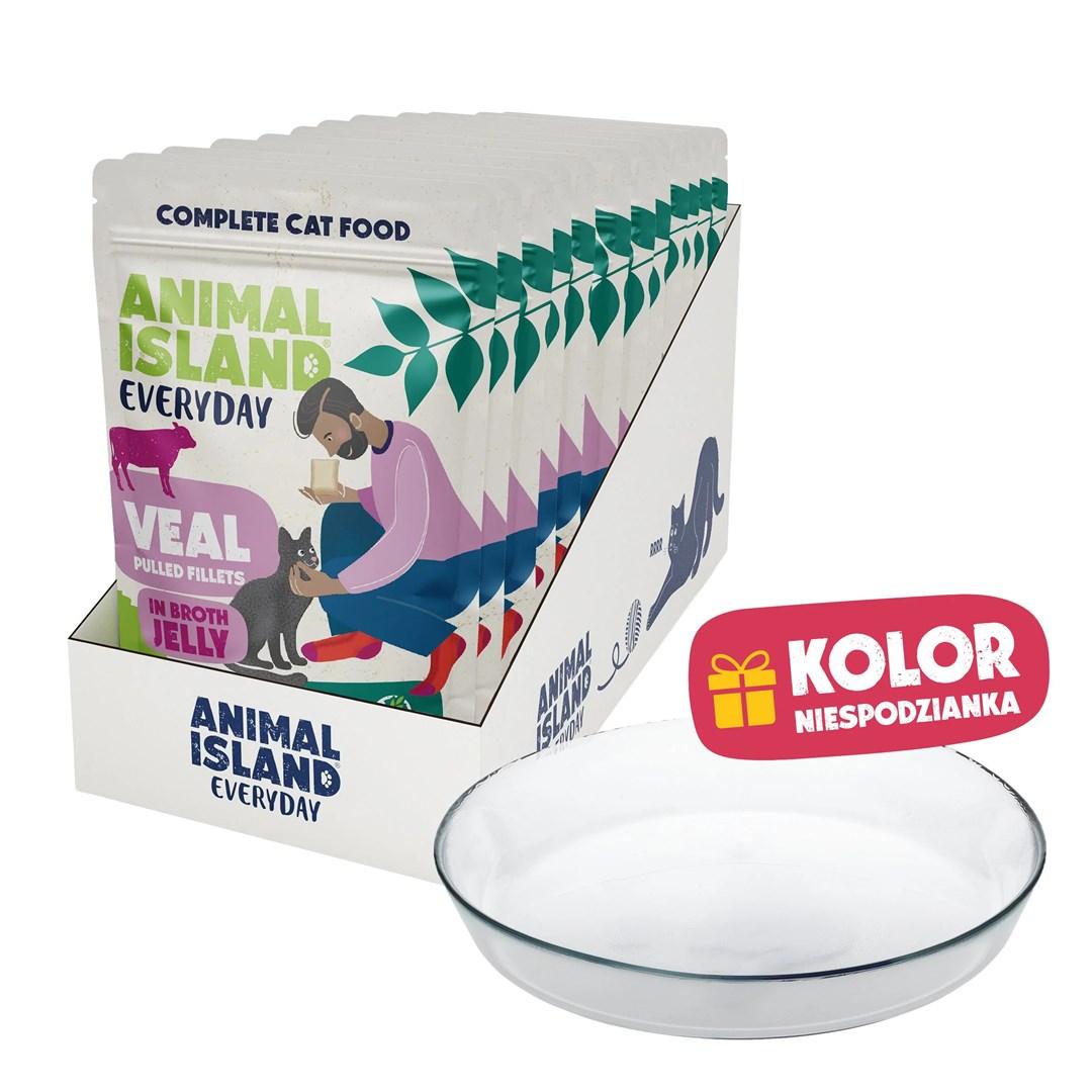 ANIMAL ISLAND Everyday kalvekød i gelé vådfoder til kat 12 x 85 g + gratis tallerken billede