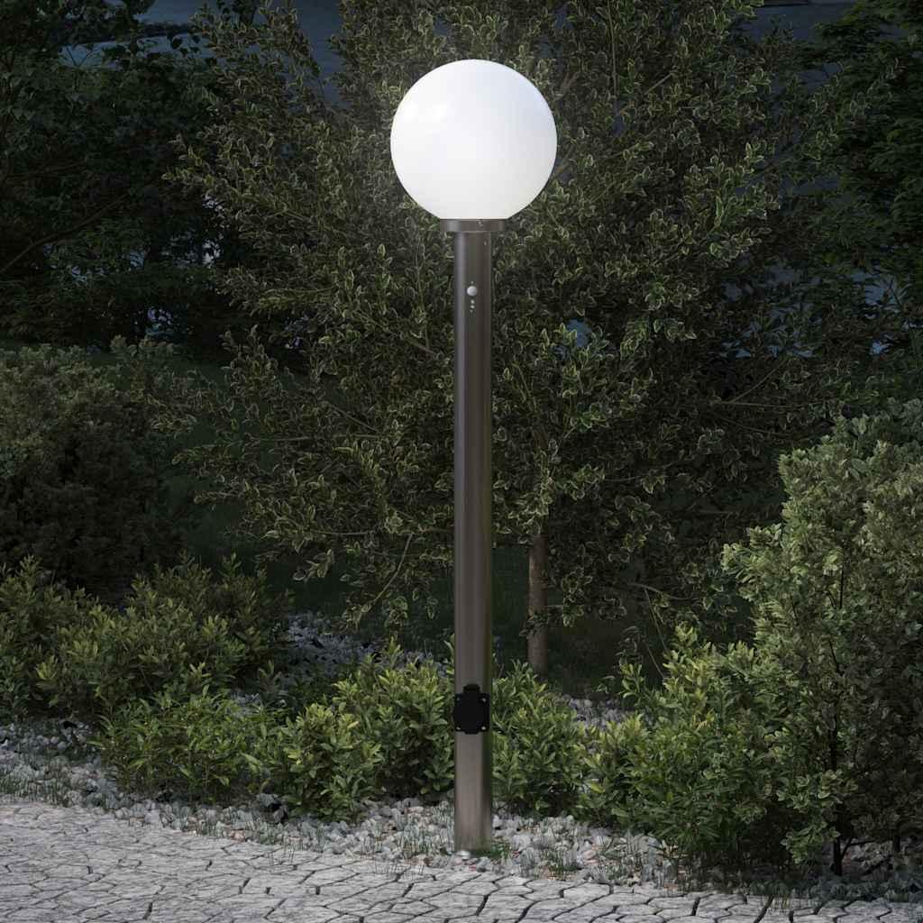 Pullertlamper med sensor og stikkontakt 120 cm i rustfrit stål IP44, 3 stk.