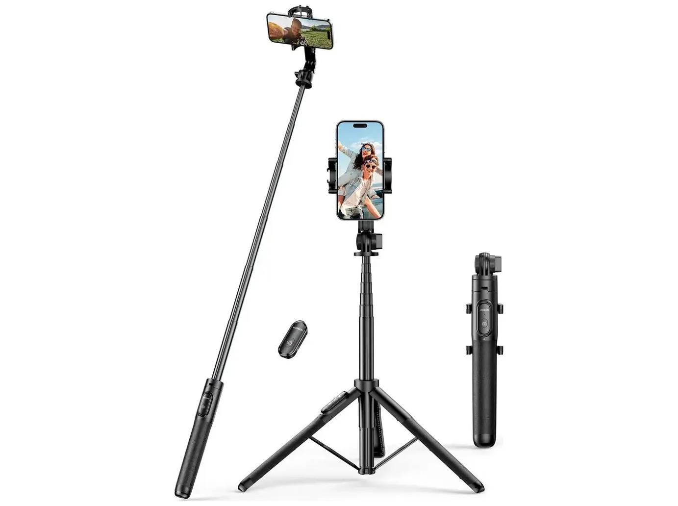 Ugreen selfie-stang med Bluetooth og tripod - sort