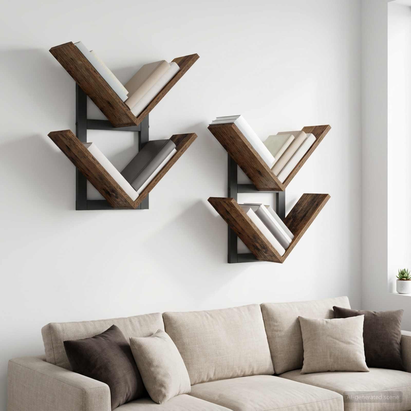Væghængt flydende hylde 2 stk i gammelt træ 43 x 15 x 47 cm billede