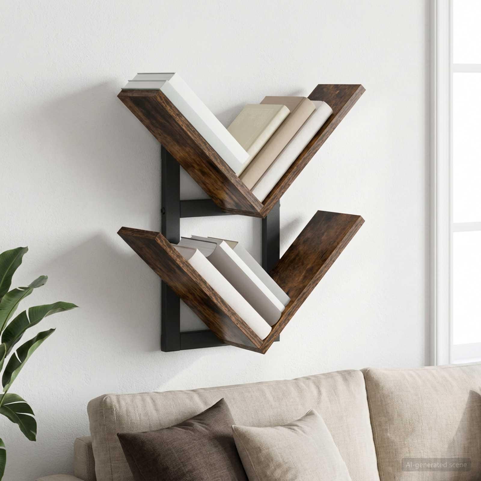 Væghængt flydende hylde i røget eg 43 x 15 x 47 cm