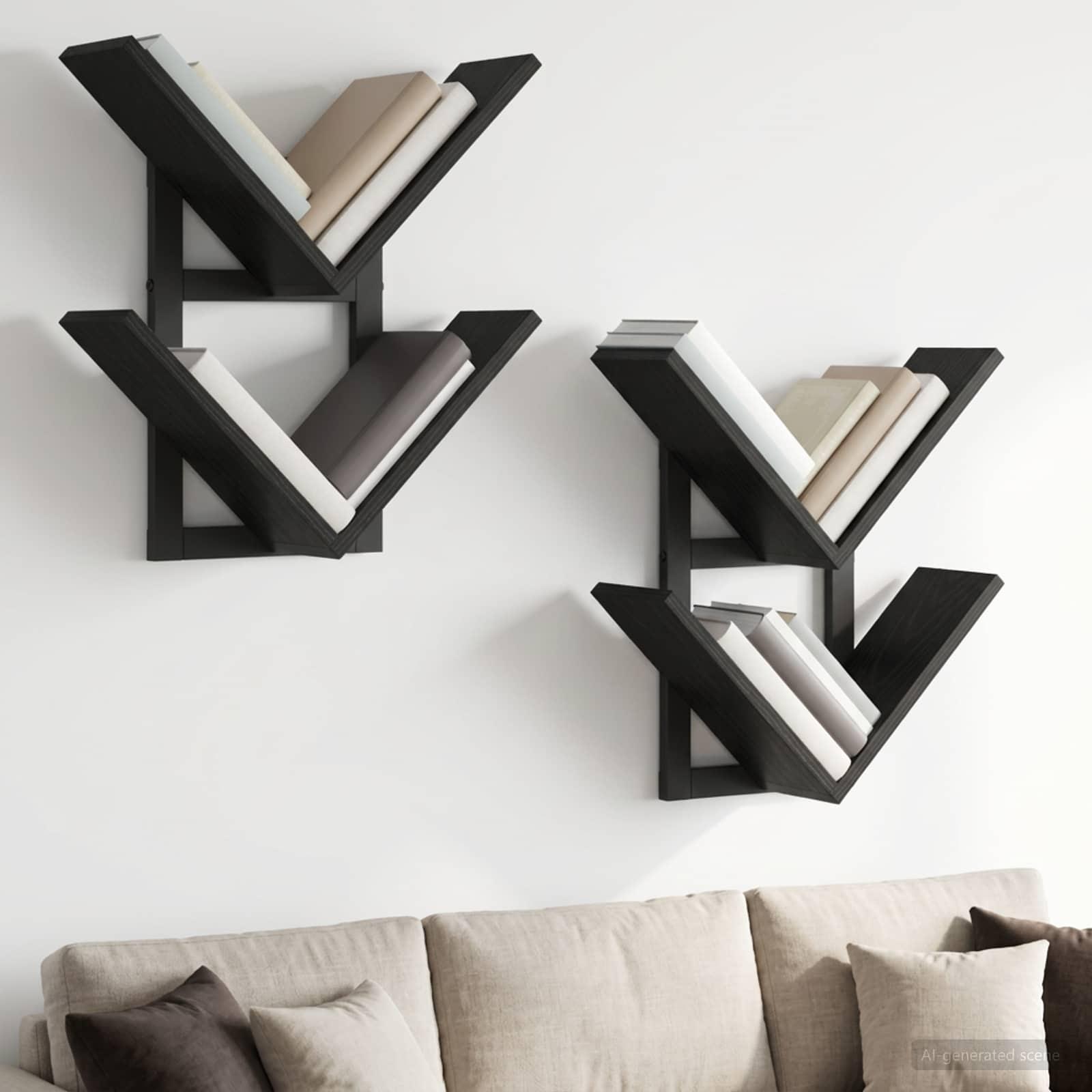 Væghængt flydende hylde 2 stk sort eg 43 x 15 x 47 cm