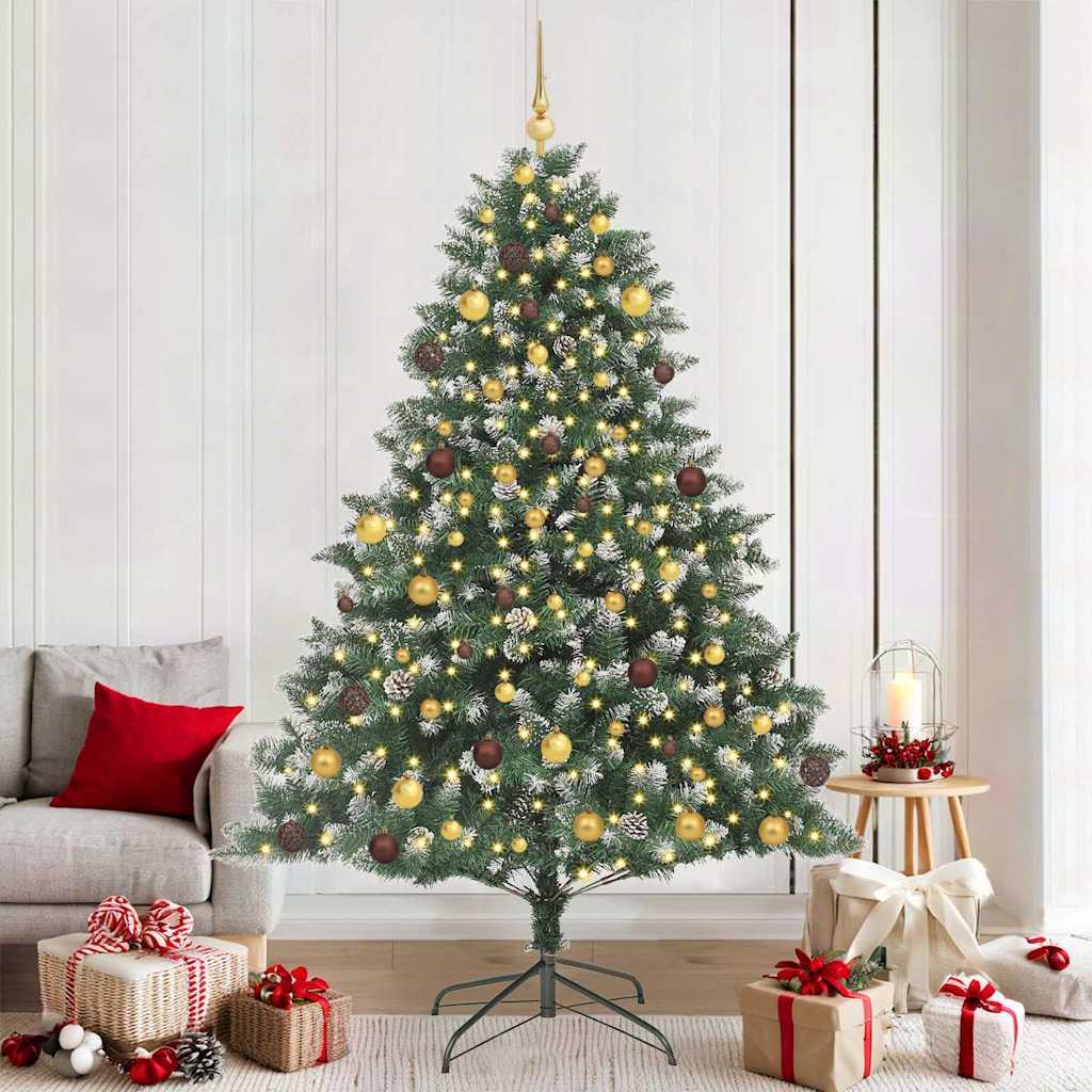 Kunstigt juletræ med LED-lys og stativ 210 cm - grøn billede