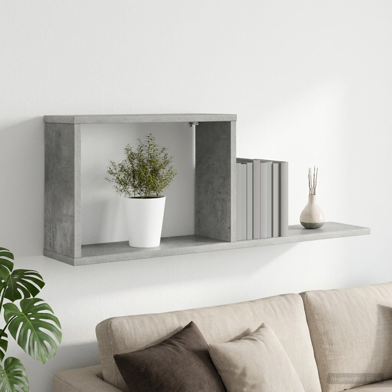 Svævehylde betongrå 80 x 15 x 30 cm i konstrueret træ