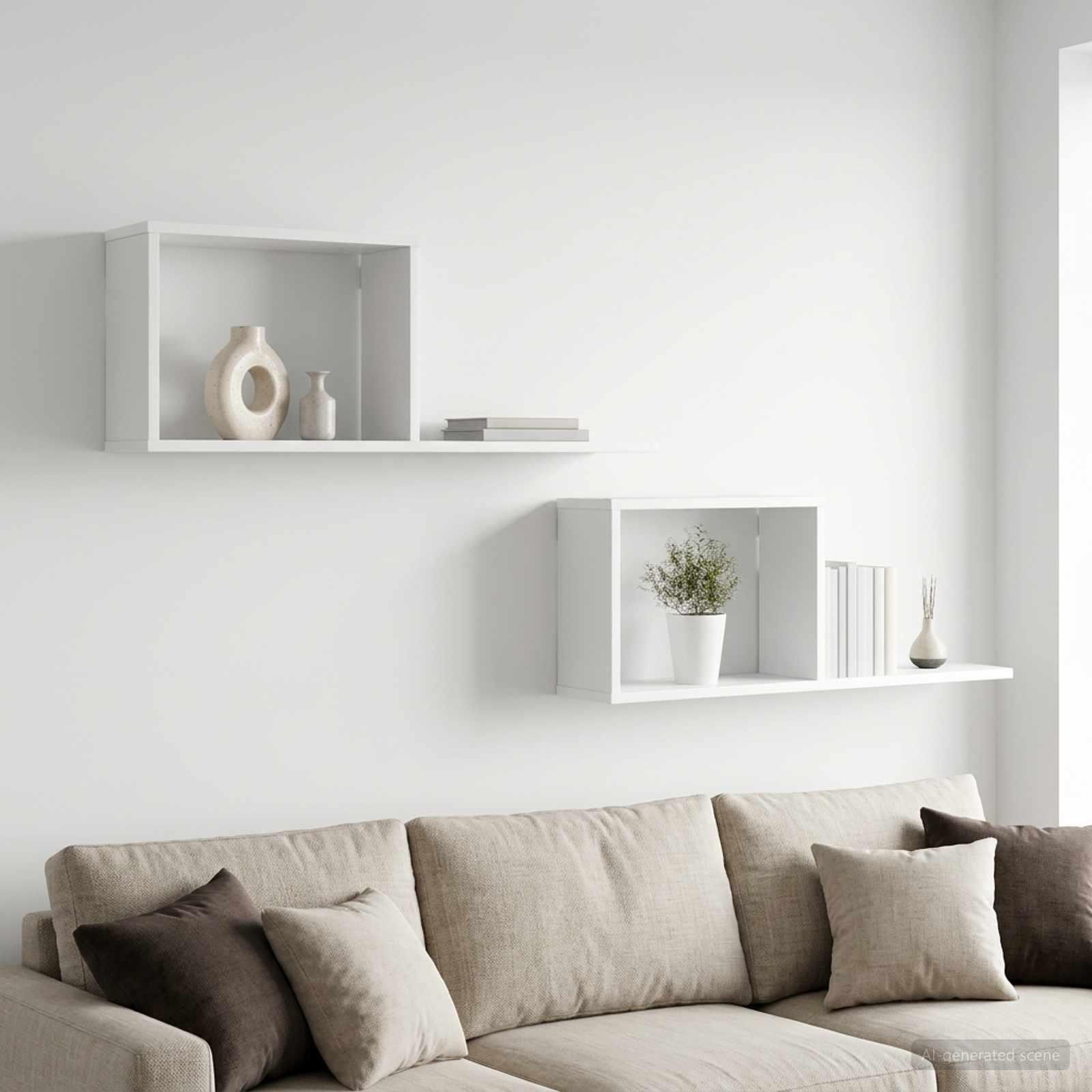 Svævehylder 2 stk i hvid 80 x 15 x 30 cm af konstrueret træ