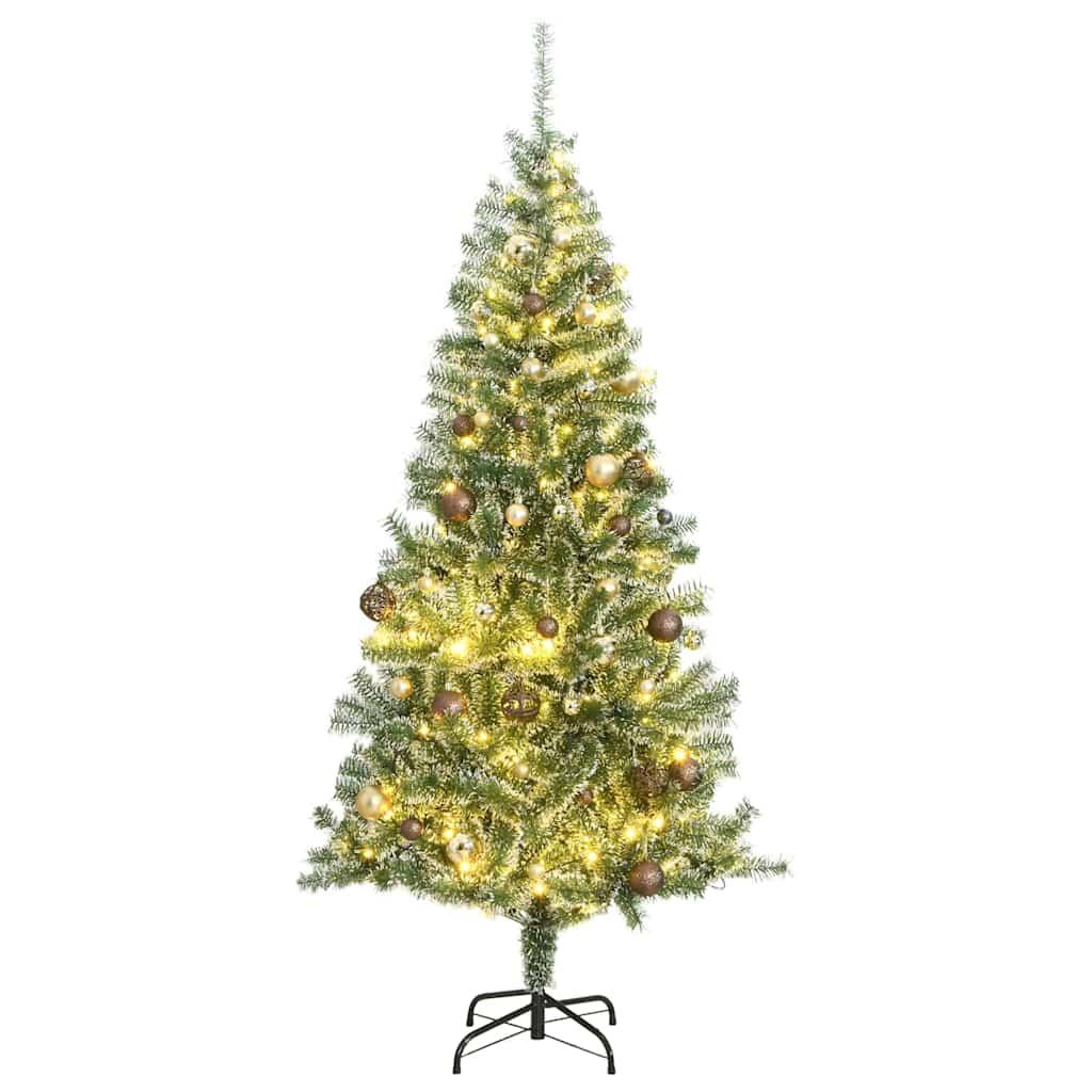 Kunstigt juletræ med 300 LED-lys, sne og kuglesæt 240 cm billede