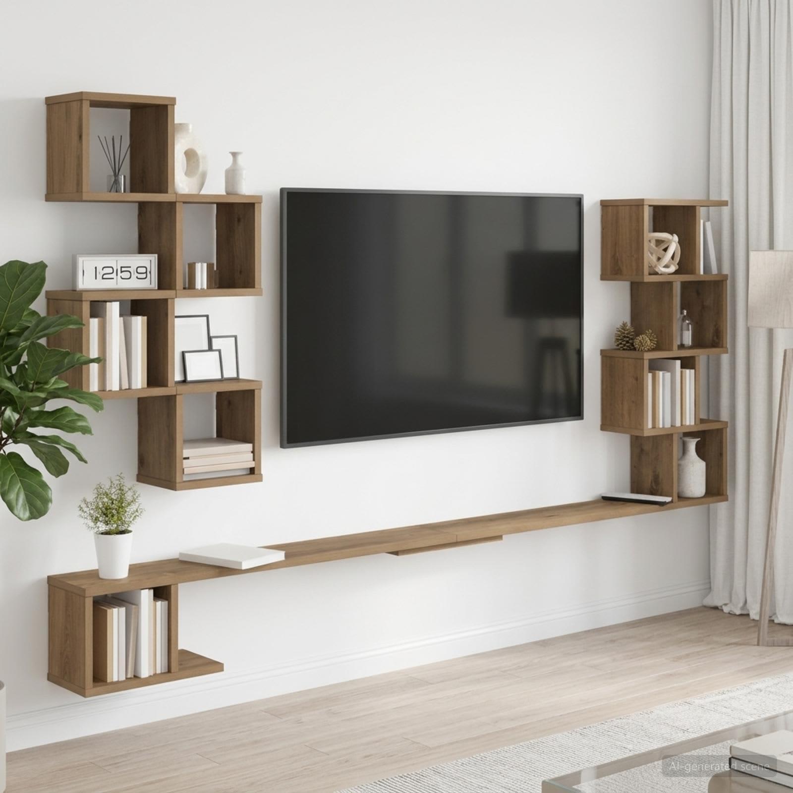 Væghængt TV-hylde i artisan-eg 160 x 15 x 94 cm