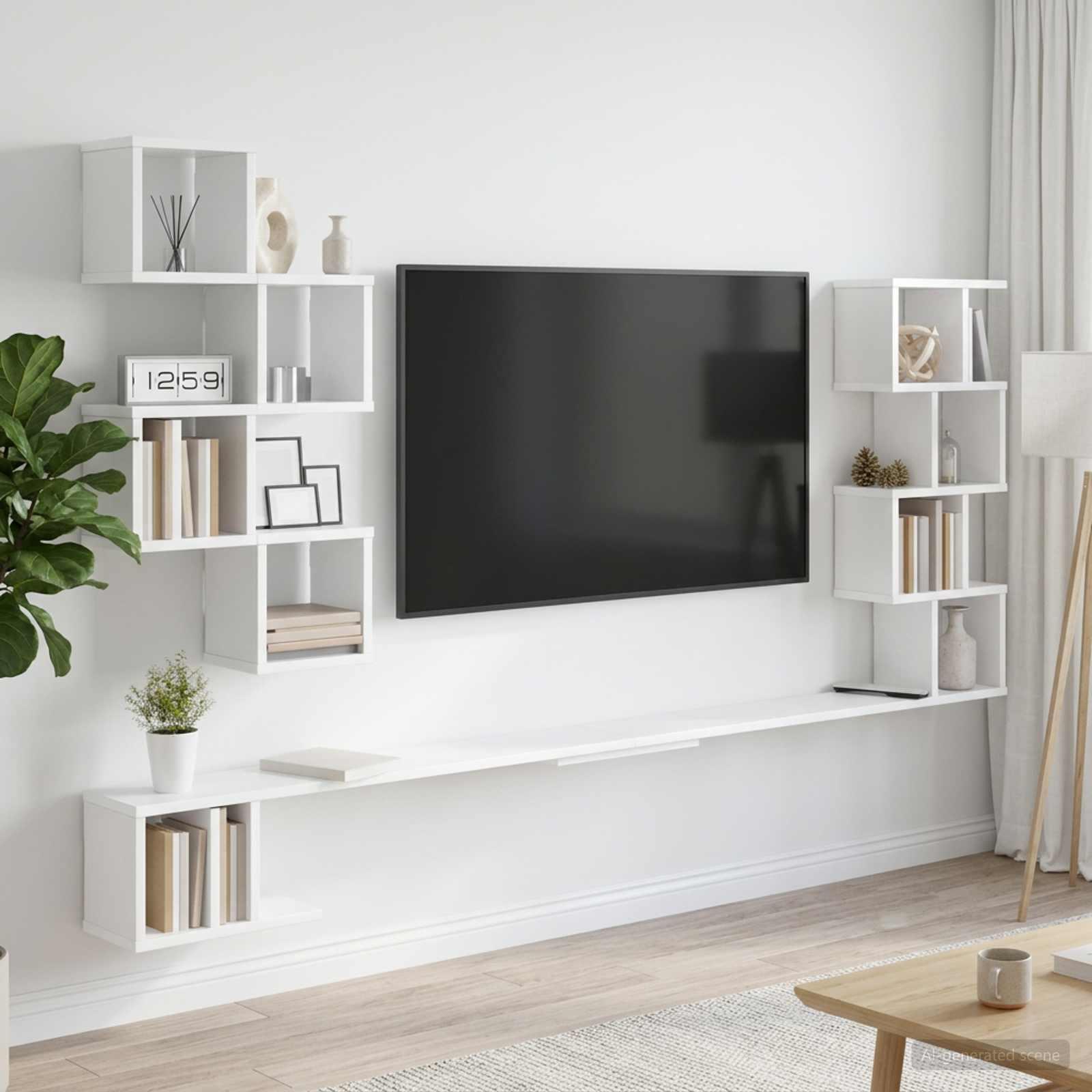 Væghængt TV-hylde hvid 160 x 15 x 94 cm i konstrueret træ