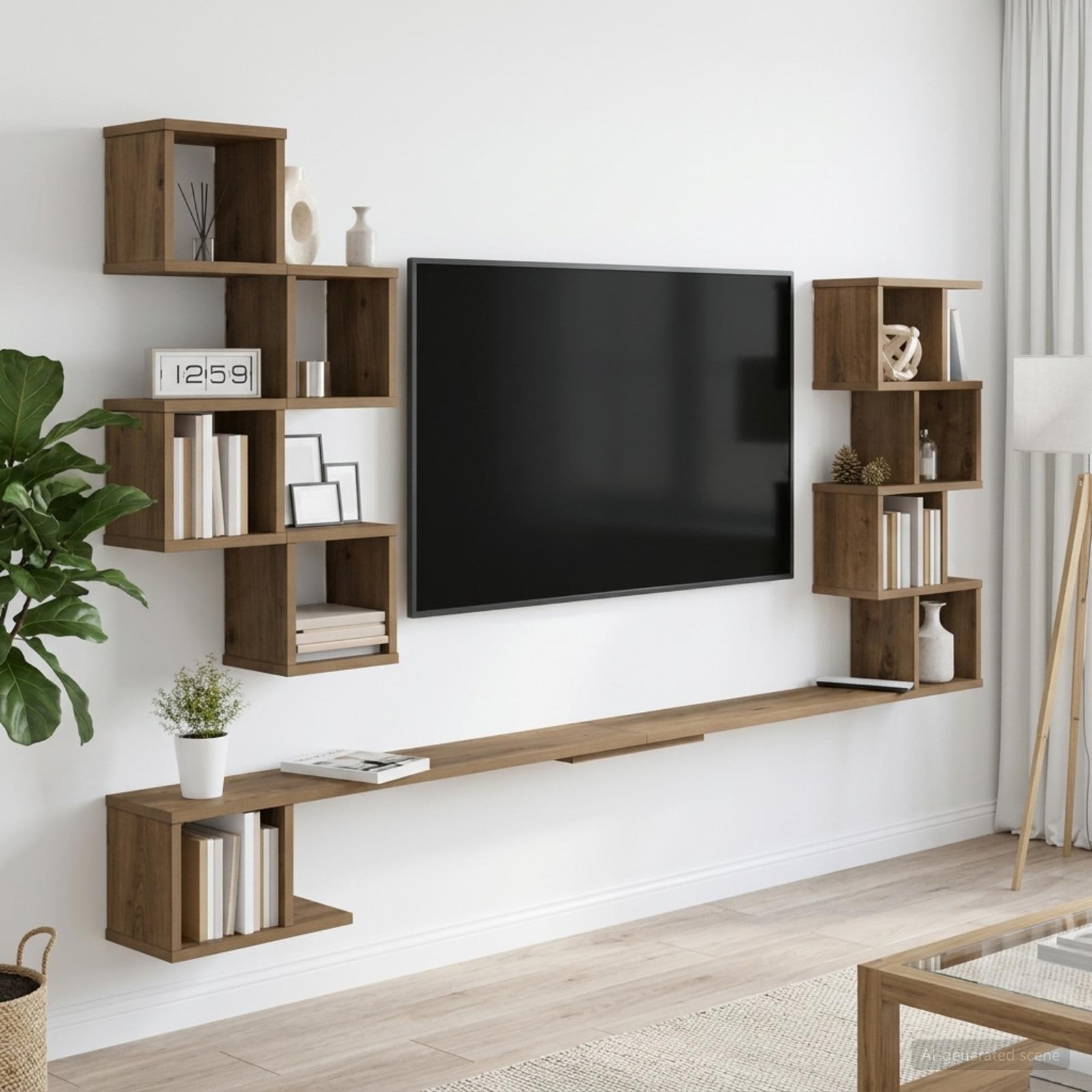 Væghængt TV-hylde i artisan-eg 180 x 15 x 94 cm - konstrueret træ