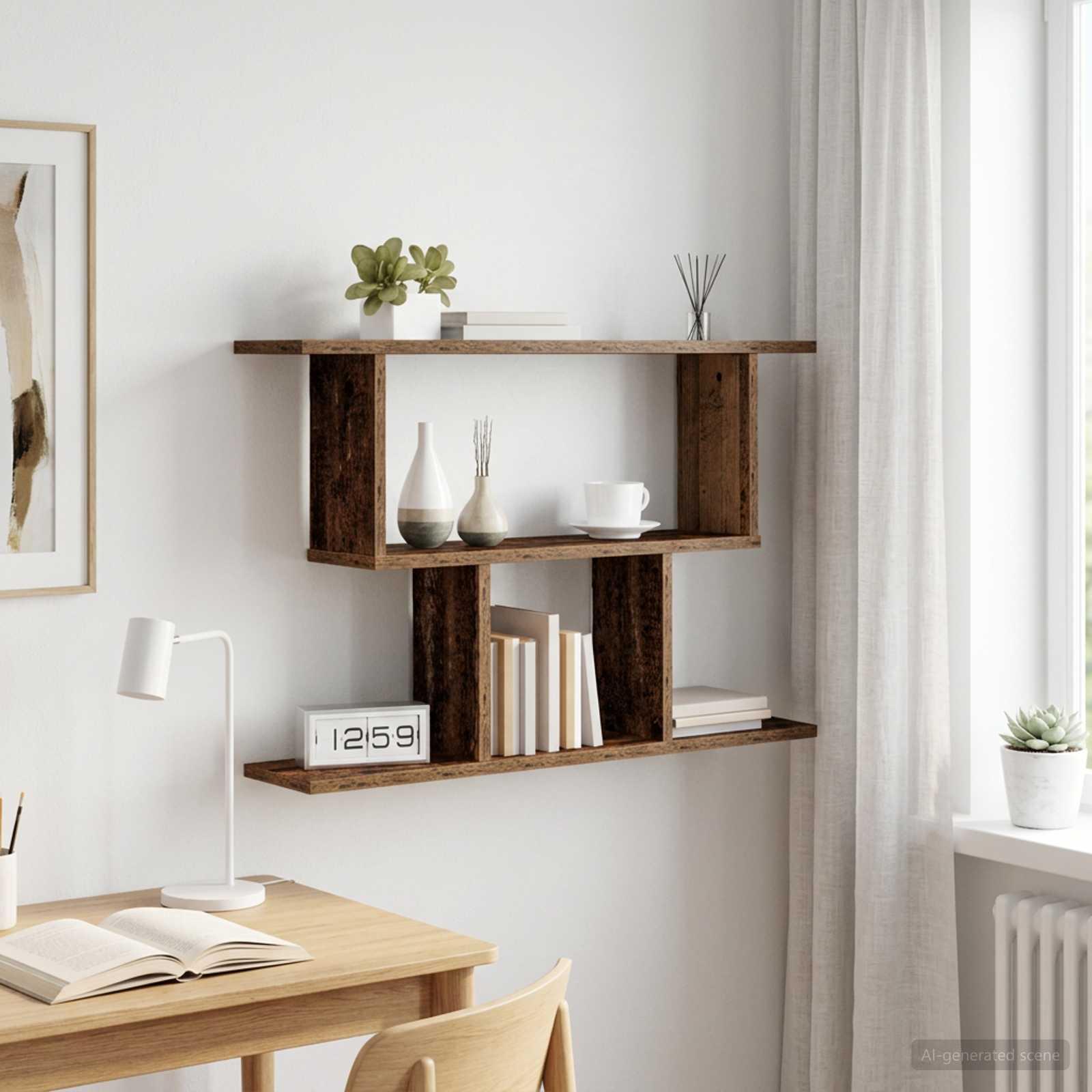 Væghylde i gammelt træ 80 x 15 x 50,5 cm - konstrueret træ billede
