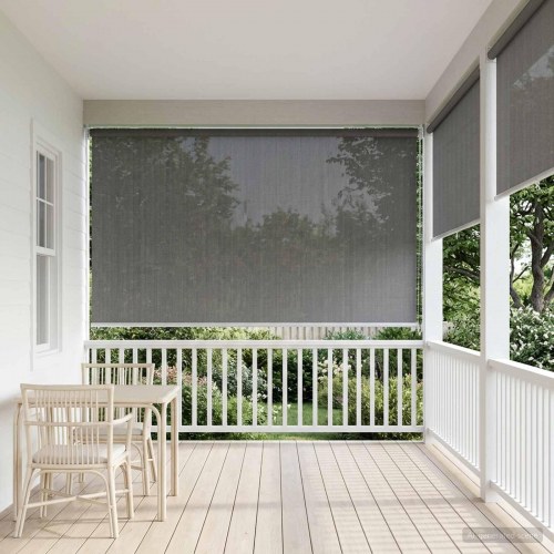 Udendørs rullegardin lysegrå 140 x 140 cm HDPE med 90% UV-blok